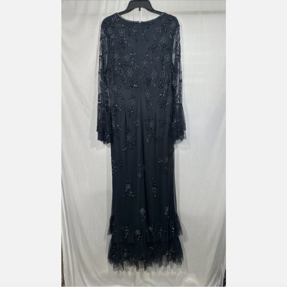 NWT $698 Mac Duggal [ 16W ] Embellished Flutter Tiered Long‎ Sleeve Gown Q634 - Picture 13 of 16